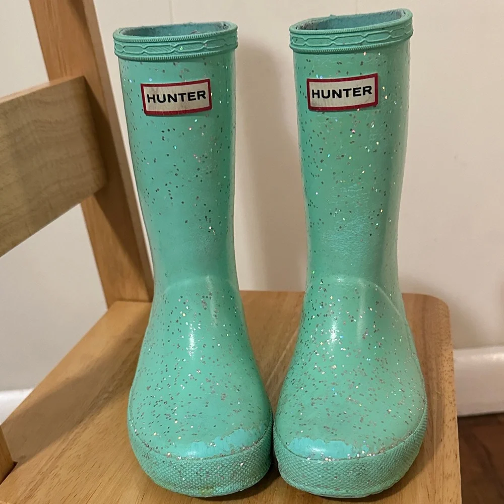 Hunter Kids Mint Green Glitter Rain Boots